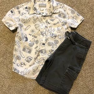 Children’s Place white 4T button down paired with Old Navy gray 5 shorts
